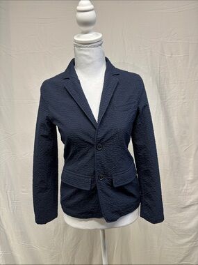 Navy Textured Two-Button Blazer Jacket
